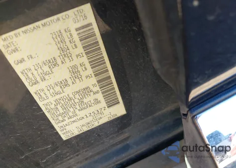 2016 Nissan Murano Sv from USA, damaged, VIN 5N1AZ2MG5GN125372